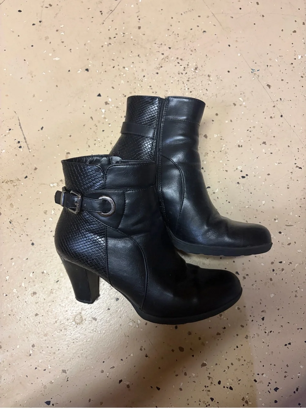 Black Leather Women's Ankle Boots with Buckle Strap